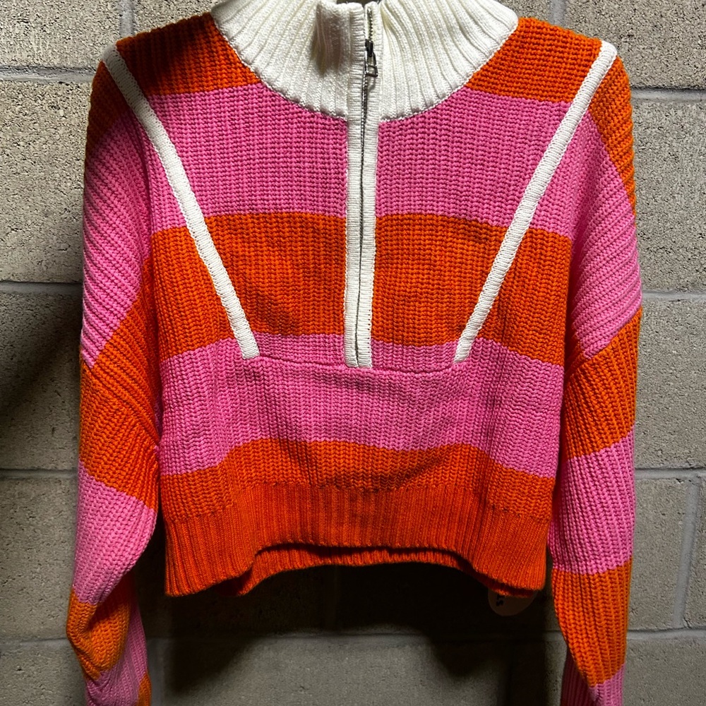 STAUD Pink and Orange Striped Sweater